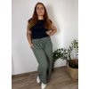 Kalhoty mušelínové letní dámské nadrozměr (46/48/50 ONE SIZE) ITALSKÁ MÓDA IM4250002/DUR (Velikost 48/50, Barva zelená khaki)