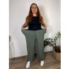 Kalhoty mušelínové letní dámské nadrozměr (46/48/50 ONE SIZE) ITALSKÁ MÓDA IM4250002/DUR (Velikost 48/50, Barva zelená khaki)