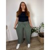 Kalhoty mušelínové letní dámské nadrozměr (46/48/50 ONE SIZE) ITALSKÁ MÓDA IM4250002/DUR (Velikost 48/50, Barva zelená khaki)