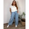 Kalhoty dlouhé letní riflové dámské nadrozměr (54/56/58 ONE SIZE) ITALSKÁ MÓDA IMWT251139/DU (Velikost 56/58, Barva světle modrá)