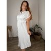 Šaty košilové letní stahovací mušelín krátký rukáv dámské nadrozměr  GITA (46/48/50 ONE SIZE) ITALSKÁ MÓDA IM425296/DUR (Velikost 46/48/50, Barva béžová)