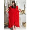 Šaty šifonové krátký rukáv dámské nadrozměr (46/48/50 ONE SIZE) ITALSKÁ MÓDA IM424468/DU (Velikost 48/50, Barva červená)