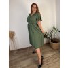 Šaty letní s páskem krátký rukáv dámské nadrozměr (50/52/54 ONE SIZE) ITALSKÁ MÓDA IM425305/DR (Velikost 52/54/56, Barva béžová)