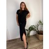 Šaty dlouhé krátký rukáv dámské (40/42 ONE SIZE) ITALSKÁ MÓDA IMD24127/DR (Velikost 40/42, Barva Černá)
