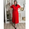 Šaty dlouhé letní skládané krátký rukáv dámské ZUZA (S/M/L ONE SIZE) ITALSKÁ MÓDA 	 IMD251761/DUR (Velikost S/M/L, Barva červená)