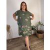 Šaty lněné krátký rukáv dámské nadrozměr (42/44/46 ONE SIZE) ITALSKÁ MODA IM7250002/DU (Velikost 44/46, Barva béžová)