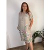 Šaty lněné krátký rukáv dámské nadrozměr (42/44/46 ONE SIZE) ITALSKÁ MODA IM7250002/DU (Velikost 44/46, Barva béžová)