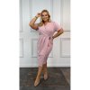 Šaty společenské elegantní krátký rukáv dámské nadrozměr MOLLY (44-52 ONE SIZE) POLSKÁ MÓDA PMLBT25MOLLY/DU (Velikost 44, Barva růžová starorůžová)
