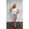Šaty společenské elegantní krátký rukáv dámské nadrozměr DUETSMOOTH(46-56 ONE SIZE) POLSKÁ MÓDA PMLBT25DUETSMOOTH-2/DU (Velikost 46, Barva růžová)