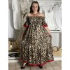 Šaty dlouhé letní carmen krátký rukáv dámské CATY (M/L/XLONE SIZE) INDICKÁ MÓDA IMM24M2892/DU (Velikost M/L/XL, Barva hnědá)