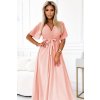 545-4 Dlouhé šaty s plisovaným výstřihem a zavazováním - broskvová barva (Velikost UNI)