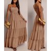 Šaty dlouhé letní carmen bez rukávu dámské AURORA (XS/S/M ONE SIZE) ITALSKÁ MÓDA IMWGS2511921/DUR (Velikost XS/S/M, Barva béžová krémová)