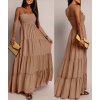 Šaty dlouhé letní carmen bez rukávu dámské AURORA (XS/S/M ONE SIZE) ITALSKÁ MÓDA IMWGS2511921/DUR (Velikost XS/S/M, Barva béžová krémová)