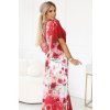 603-1 Vzdušné zavinovací maxi šaty s květinovým vzorem – červené růže (Velikost UNI)