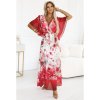603-1 Vzdušné zavinovací maxi šaty s květinovým vzorem – červené růže (Velikost UNI)