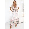609-1 Saténové maxi šaty s hlubokým výstřihem a květinovým ombré vzorem – boho elegance (Velikost UNI)