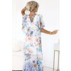 603-3 Vzdušné zavinovací maxi šaty s květinovým vzorem – modré růže (Velikost UNI)