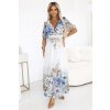 613-1 CELINA Vzdušné maxi šaty s výstřihem do V, páskem a květinovým ombré vzorem - světle modré (Velikost UNI)