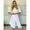 Šaty košilové lněné 3/4 dlouhý rukáv dámské (S/M/L ONE SIZE) ITALSKÁ MODA IM725157/DU (Velikost S/M/L, Barva bílá)