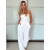 Souprava elegantní top bez rukávu a kalhoty dlouhé dámské (XS/S/M ONE SIZE) ITALSKÁ MÓDA IMWB25855/DU (Velikost S/M, Barva bílá)