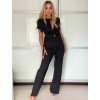 Souprava elegantní tričko krátký rukáv a kalhoty dlouhé dámské (XS/S/M ONE SIZE) ITALSKÁ MÓDA IMM25M32422/DU (Velikost S/M, Barva Černá)