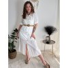 Šaty letní boho madeira krajkové košilové s páskem krátký rukáv dámské ELEANOR (S/M ONE SIZE) ITALSKÁ MÓDA IMPEM252191/DUR (Velikost S/M/L, Barva bílá)