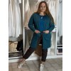 Cardigan  s kapucí dlouhý rukáv dámský nadrozměr (42/44/46 ONE SIZE) ITALSKÁ MÓDA IMSM251132/DR (Velikost 42/44/46, Barva modrá petrolejová)