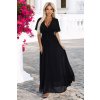 545-5 Dlouhé šaty s plisovaným výstřihem a zavazováním - černé (Velikost UNI)