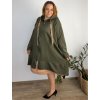 Mikina prodloužená s kapucí na zip dlouhý rukáv dámská nadrozměr ZITA (54/56/58 ONE SIZE) ITALSKÁ MÓDA IMC25394/DR (Velikost 54/56/58, Barva zelená khaki)