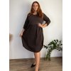 Dámské nadměrné šaty WENDY s manšestrovou sukní a dlouhým rukávem (50/52/54 ONE SIZE) ITALSKÁ MÓDA IM425540/DUR (Velikost 50/52/54, Barva hnědá)