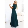 581-8 Dlouhé šaty JENNIFER s rozparkem na nohavicích, rukávy a výstřihem - zelená (Velikost S, Barva zelená)