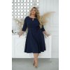 Šaty s páskem elegantní 3/4 rukáv dámské nadrozměr (38-48) POLSKÁ MÓDA PMLLD255056-1/DUR (Velikost 38, Barva tmavě modrá)