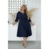 Šaty s páskem elegantní 3/4 rukáv dámské nadrozměr (38-48) POLSKÁ MÓDA PMLLD255056-1/DUR (Velikost 38, Barva tmavě modrá)