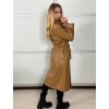 Kabát koženkový oversize s páskem dlouhý rukáv dámský TARA (S/M/L ONE SIZE) ITALSKÁ MÓDA IMWCA251111/DU (Velikost S/M/L, Barva hnědá)