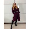 Kabát s páskem dlouhý rukáv dámský (S/M/L ONE SIZE) ITALSKÁ MÓDA IMWCN256375/DU (Velikost S/M/L, Barva vínová)