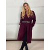 Kabát s páskem dlouhý rukáv dámský (S/M/L ONE SIZE) ITALSKÁ MÓDA IMWCN256375/DU (Velikost S/M/L, Barva vínová)
