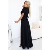 581-7 Dlouhé šaty JENNIFER s rozparkem na nohavicích, rukávy a výstřihem - černé (Velikost S)