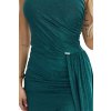 600-2 SELENA třpytivé dlouhé šaty na jedno rameno s rozparkem - zelené s třpytkami (Velikost XS)