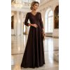 309-14 AMBER elegantní dlouhé krajkové šaty s výstřihem - čokoládové (Velikost S)