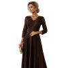 309-14 AMBER elegantní dlouhé krajkové šaty s výstřihem - čokoládové (Velikost S)