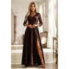 309-14 AMBER elegantní dlouhé krajkové šaty s výstřihem - čokoládové (Velikost S)