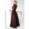 309-14 AMBER elegantní dlouhé krajkové šaty s výstřihem - čokoládové (Velikost S)