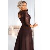309-14 AMBER elegantní dlouhé krajkové šaty s výstřihem - čokoládové (Velikost S)