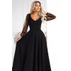 640-2 LORETTA unikátní dlouhé šaty s tylovými rukávy a výstřihem - černé (Velikost S)