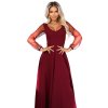 640-1 LORETTA unikátní dlouhé šaty s tylovými rukávy a výstřihem - vínové (Velikost S)