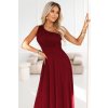 656-1 Dlouhé, lesklé večerní šaty na jedno rameno - vínové (Velikost UNI)