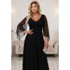 655-1 Dlouhé, třpytivé šaty s výstřihem a průhlednými rukávy - černé (Velikost UNI)
