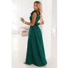 643-1 Elegantní večerní maxi šaty s rozparkem a růžemi - lahvově zelené (Velikost S)