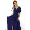 Dlouhé šaty JENNIFER s rozparkem na nohavicích, rukávy a výstřihem (S-3XL) Polská moda NMC-581-5/DUR (Velikost S, Barva tmavě modrá)