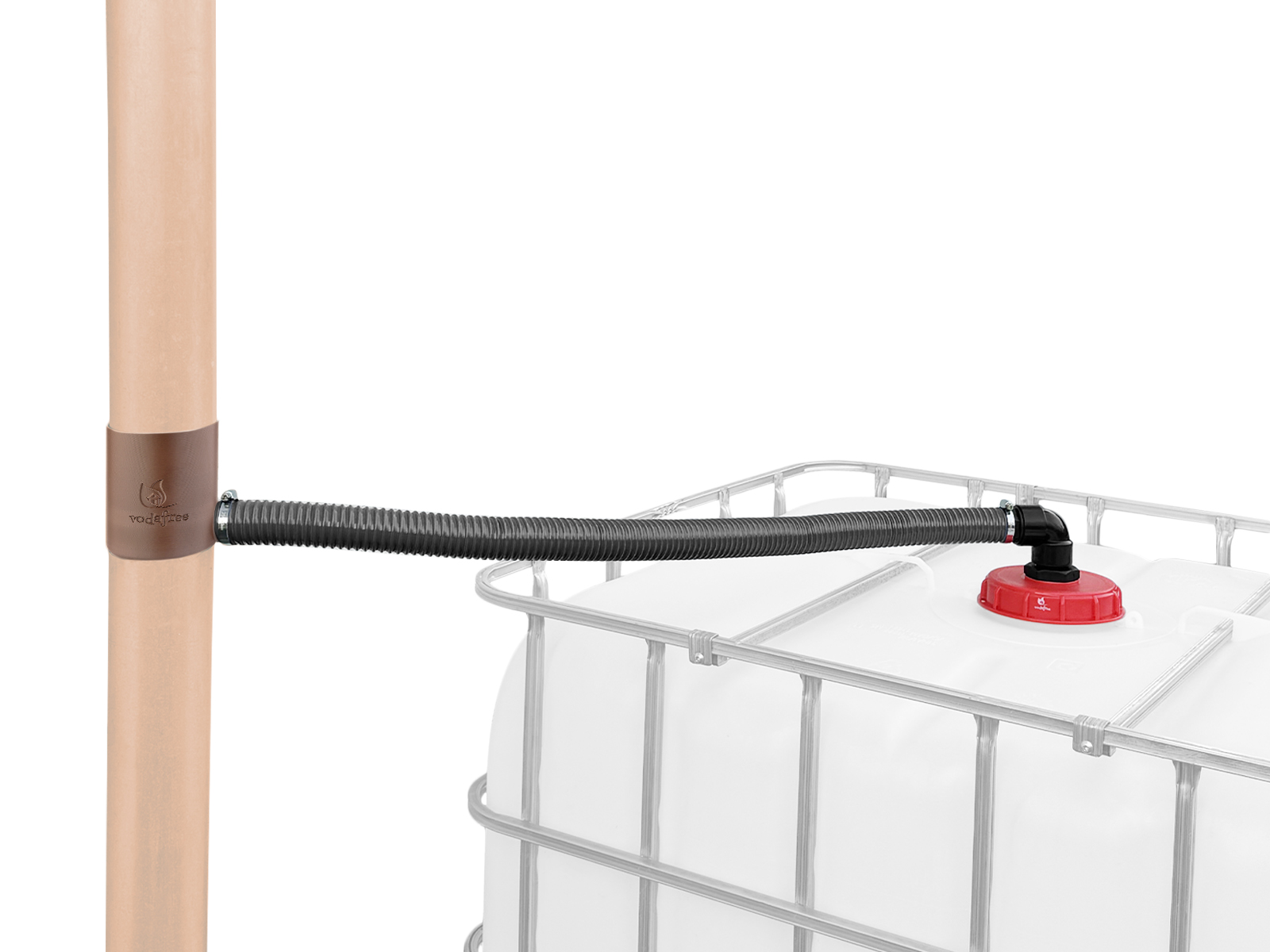 vodafree Sada sběrače vody pro IBC, GUSTAV 80mm HNĚDÁ Průměr horního víka nádrže: 225 mm, VYBERTE délku připojovací hadice: 3 metry